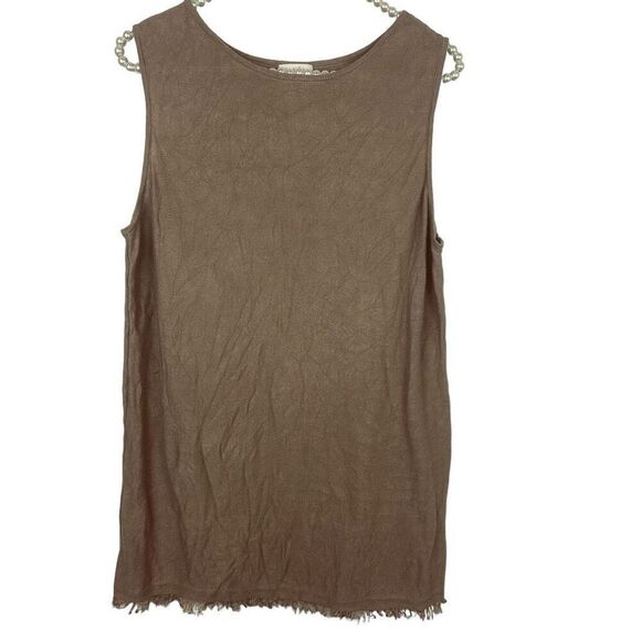 J. Jill tank top linen blend 1X fringe hem tan coastal beach boho - Picture 1 of 9